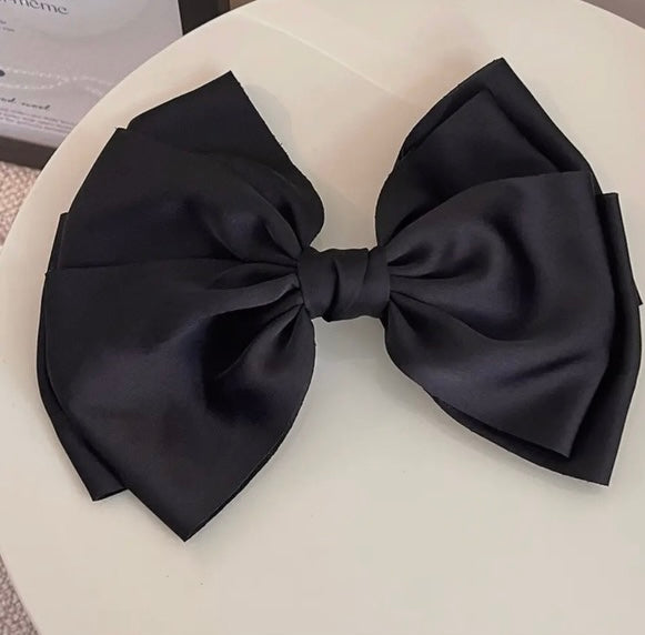 Satin Black Bow Clip