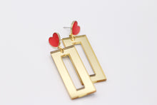 Load image into Gallery viewer, Heart and Mirrored Rectangle Earrings
