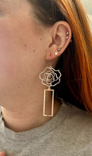Load image into Gallery viewer, Silver Rose &amp; Bar Dangles
