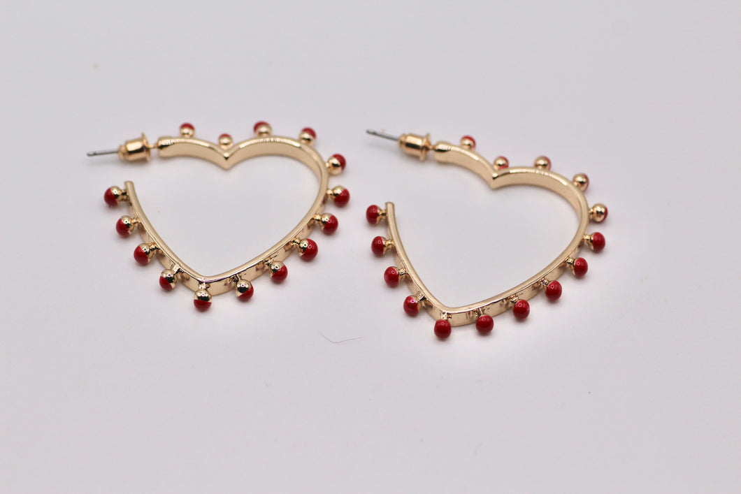 Studded Red Heart Hoop Earrings