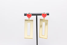 Load image into Gallery viewer, Heart and Mirrored Rectangle Earrings
