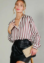 Load image into Gallery viewer, Maroon Stripe Button Up Top
