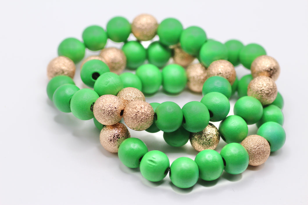 Green & Gold Beaded Bracelets