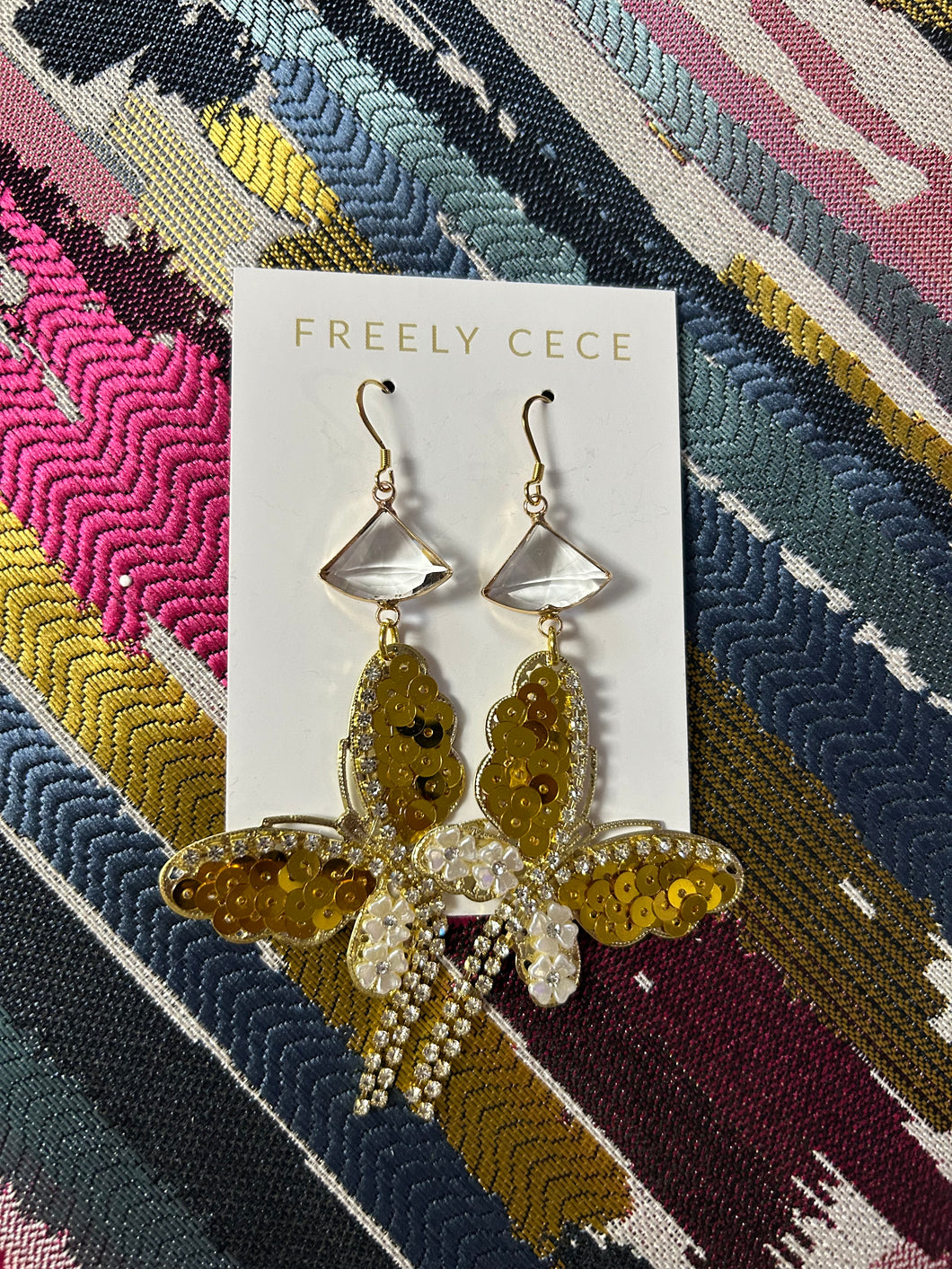 Gold Sequin Butterfly Earrings