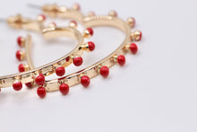 Load image into Gallery viewer, Studded Red Heart Hoop Earrings
