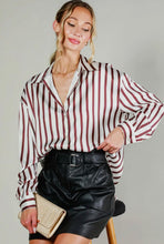 Load image into Gallery viewer, Maroon Stripe Button Up Top
