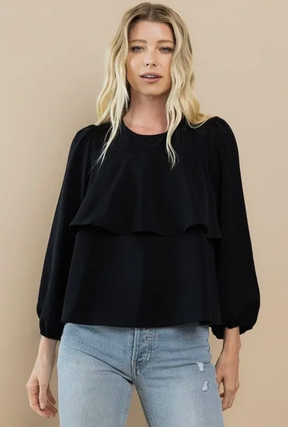 Black Ruffle Tier Top