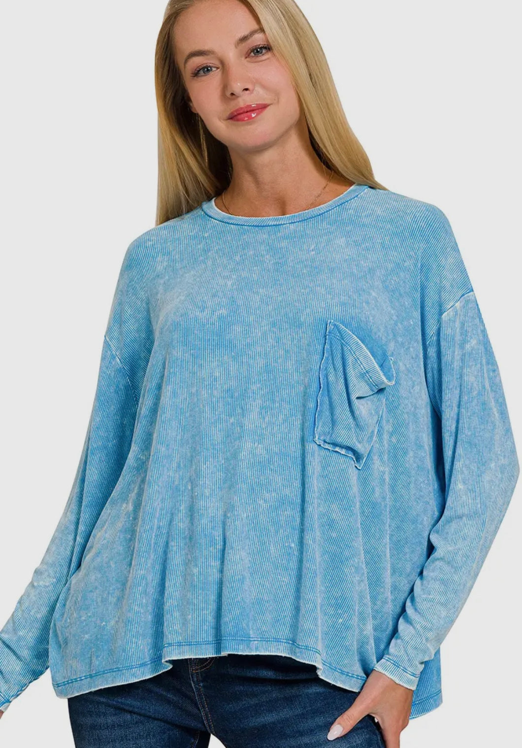 Blue Acid Washed Dolman Shirt