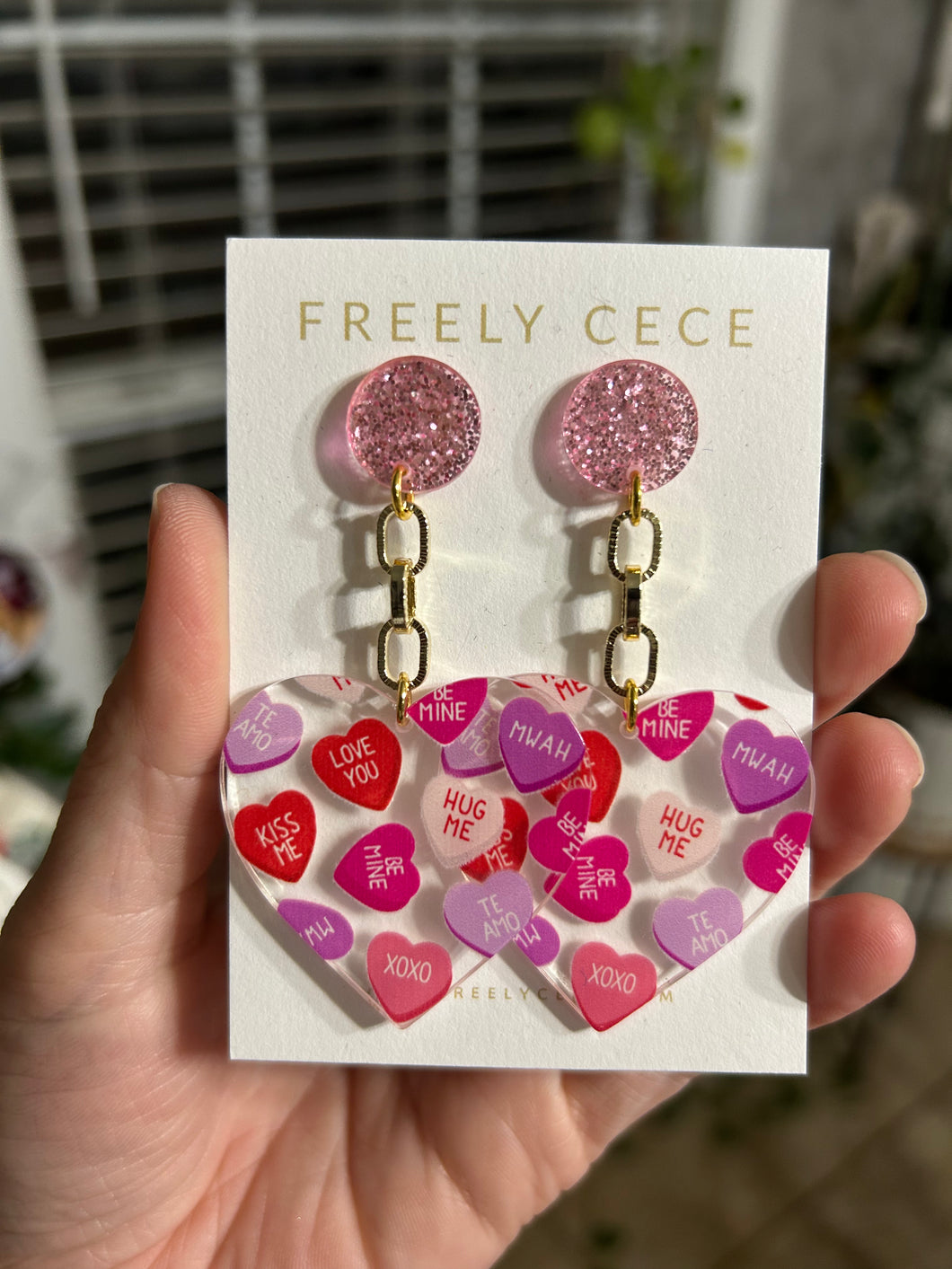 Pink Conversation Heart Dangles