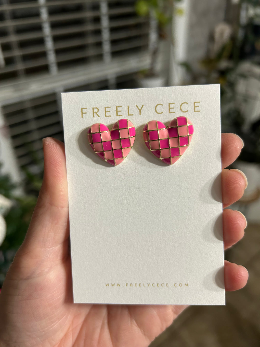 Pink Checkered Studs