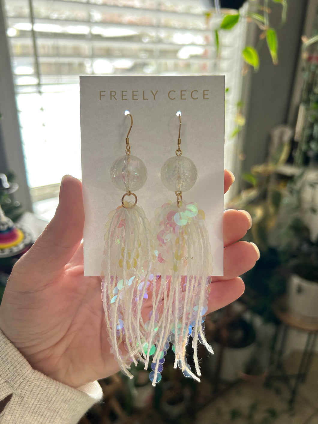 Iridescent Sequin Fringe Earrings