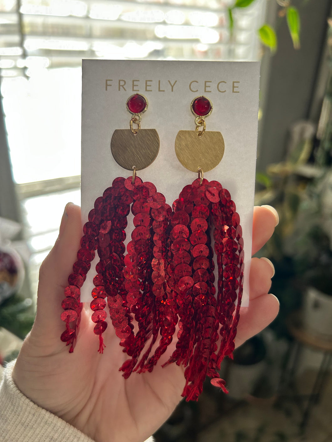 Ruby Red Sequin Fringe Earrings