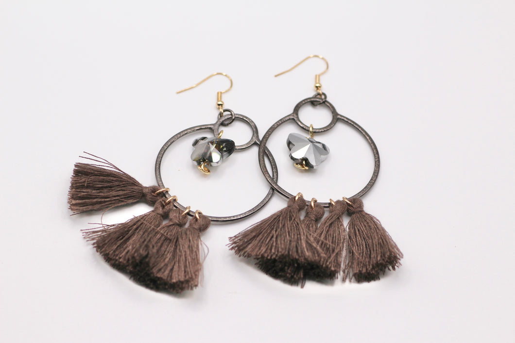 Gunmetal Butterfly Tassel Earrings